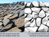 The old method is to use the human brain to perform the complex 2D and 3D optimisation of irregular-shaped objects. The breakwater was built by Australian Project Solutions. Rocksolver uses software to solve the jigsaw puzzle.